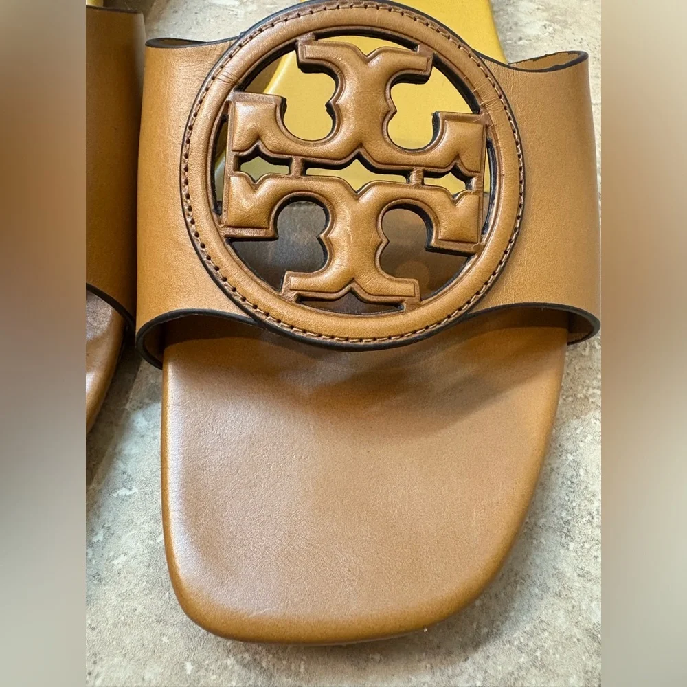 Tory Burch Bombe Miller Slide Sandals Brown Leather Size 9 - Picture 3 of 12